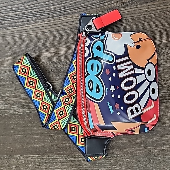 Graffiti Print Wide Shoulder Strap Shoulder Bag Fanny Pack Belt Bag. NWOT - Picture 3 of 14